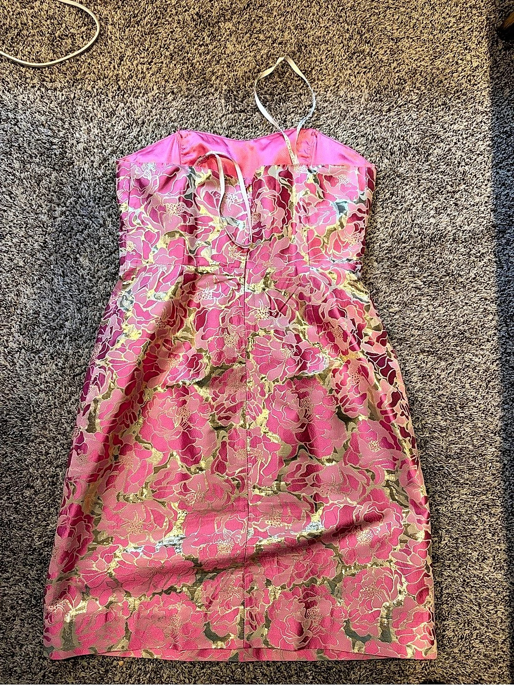 Lilly Pulitzer Raya Strapless Metallic Brocade Dress Mini Dress Pink & Gold Size - Picture 2 of 7